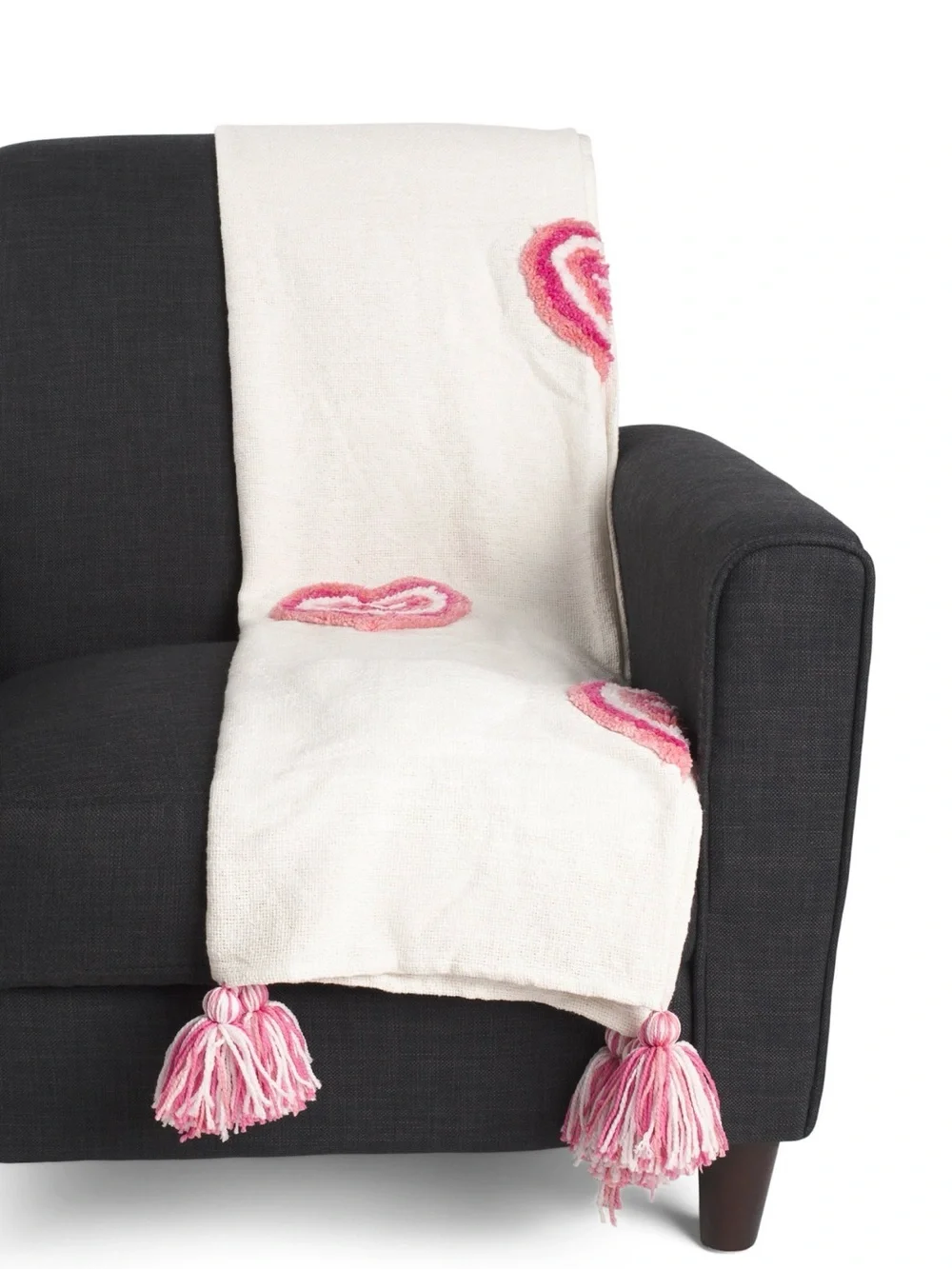 Cupcakes & Cashmere Groovy Tufted Hearts Tassel Throw Blanket